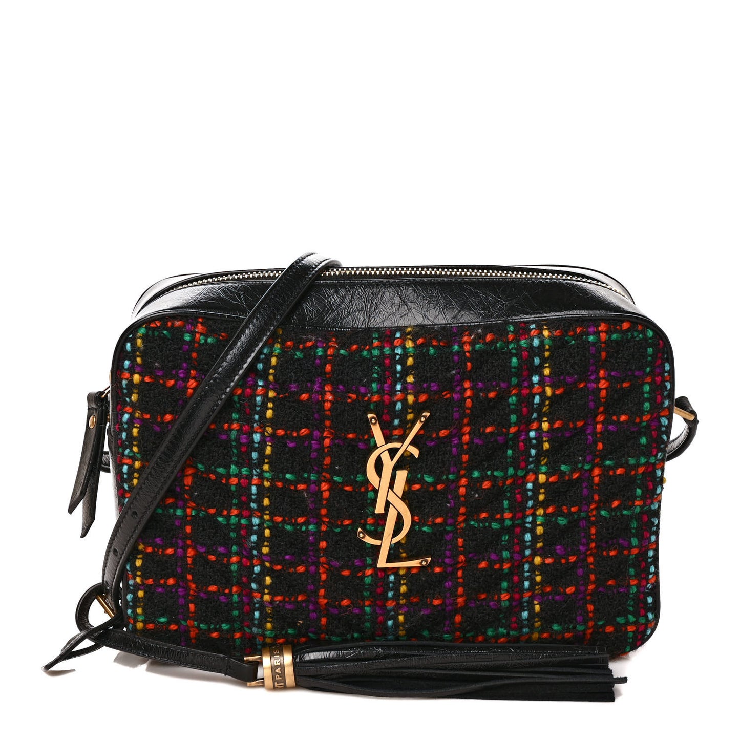 Tweed Calfskin Monogram Lou Camera Bag Black