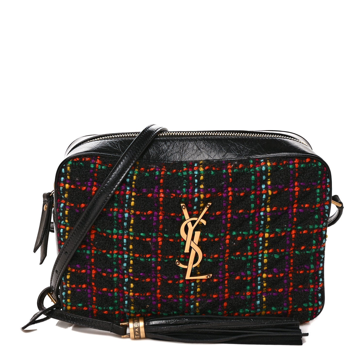 Saint Laurent Tweed Calfskin Monogram Lou Camera Bag Black 1 of 9