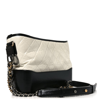 Chanel Aged Calfskin Quilted Small Gabrielle Hobo Black White 2 of 9