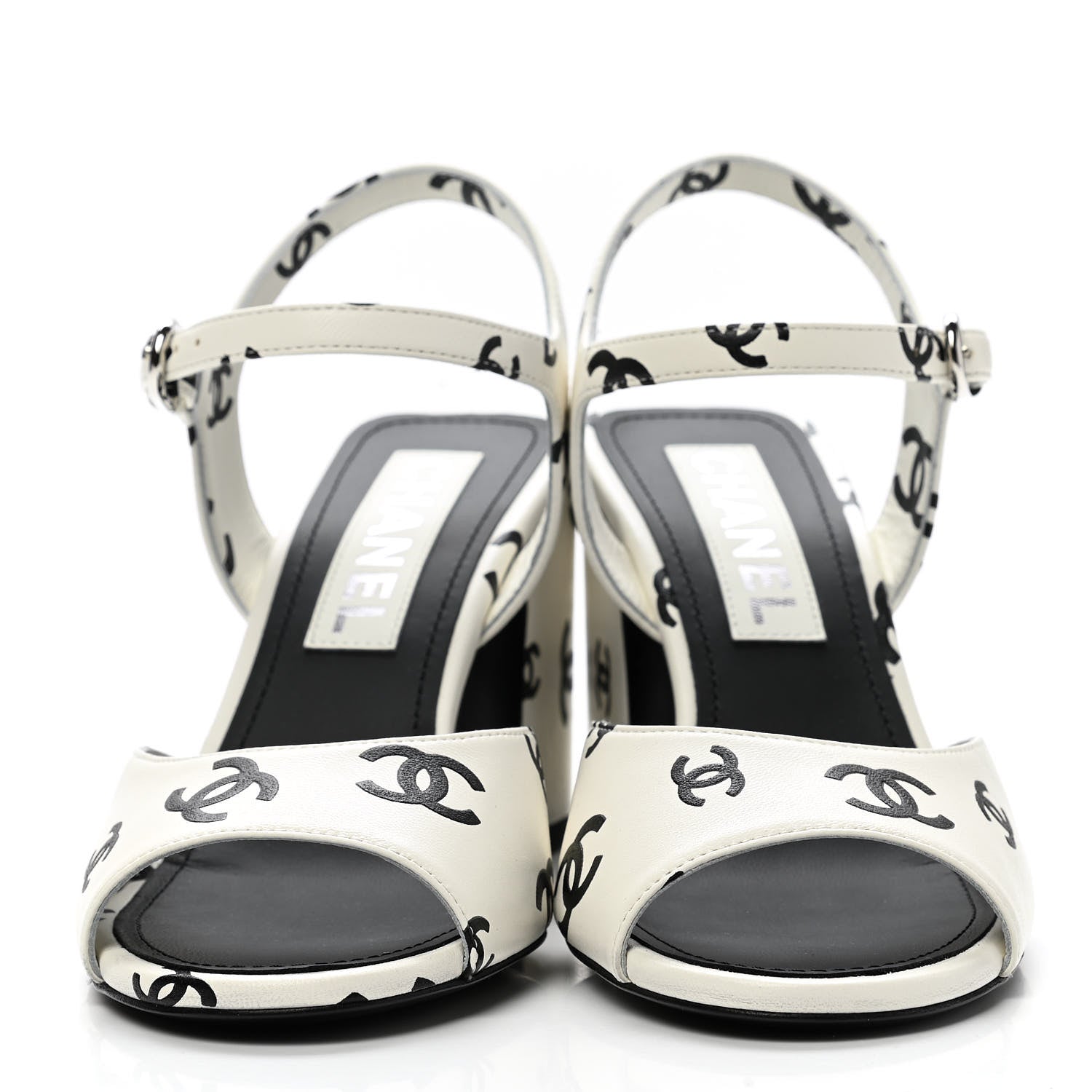 Chanel Printed Lambskin CC Sandals 36 White Black 2 of 9
