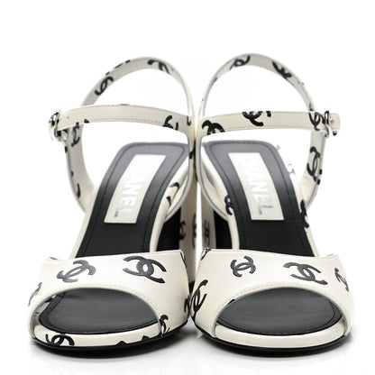 Chanel Printed Lambskin CC Sandals 36 White Black 2 of 9
