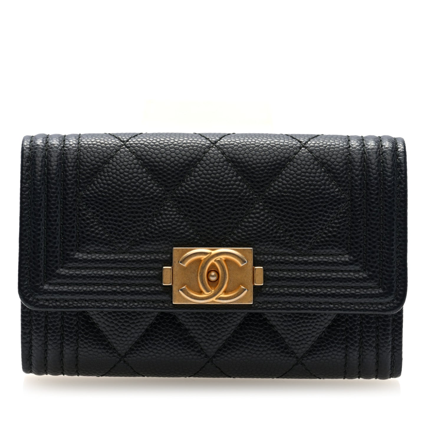 Caviar Quilted Boy Flap Card Holder Black