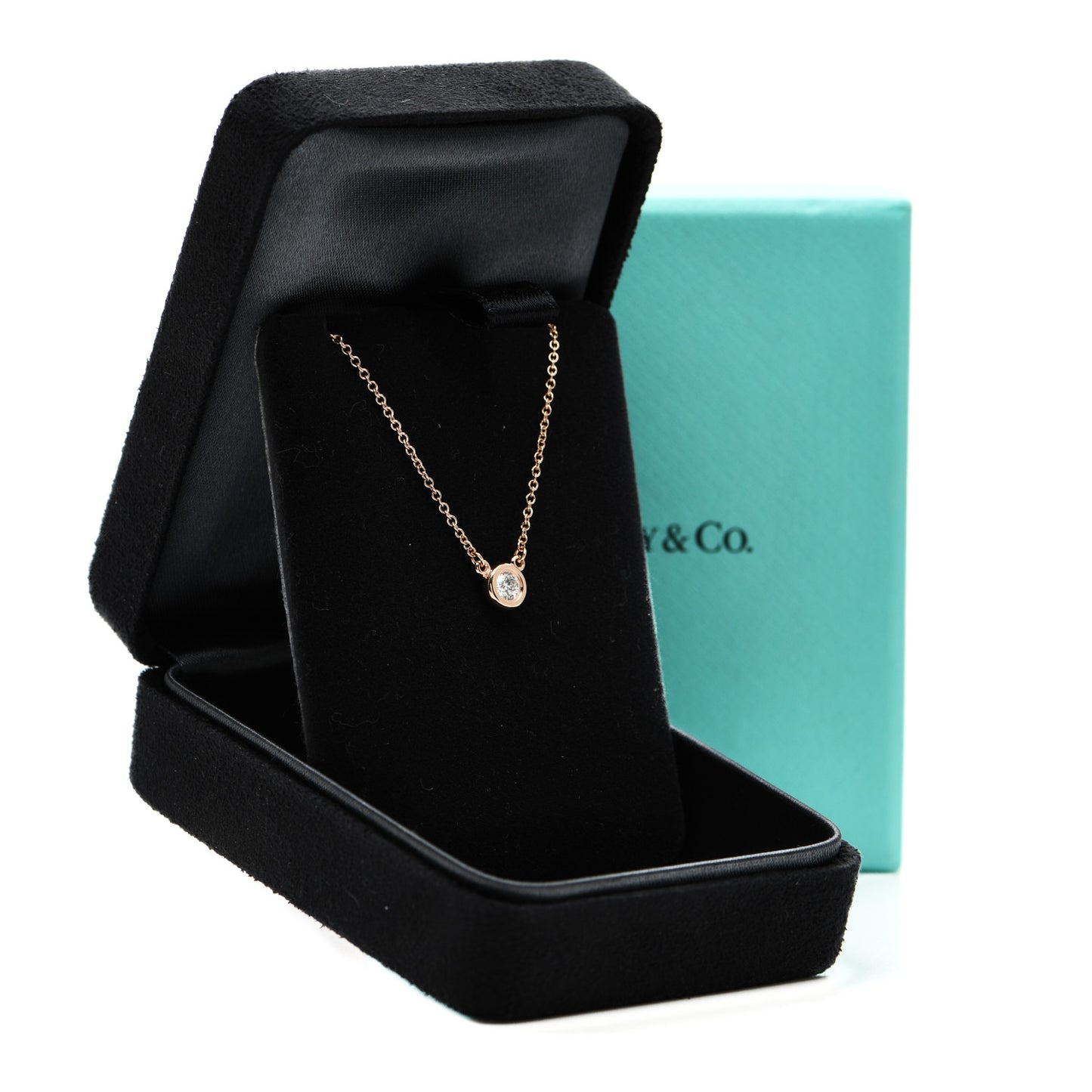 18K Rose Gold Diamond .17ct Elsa Peretti Diamonds by the Yard Pendant Necklace