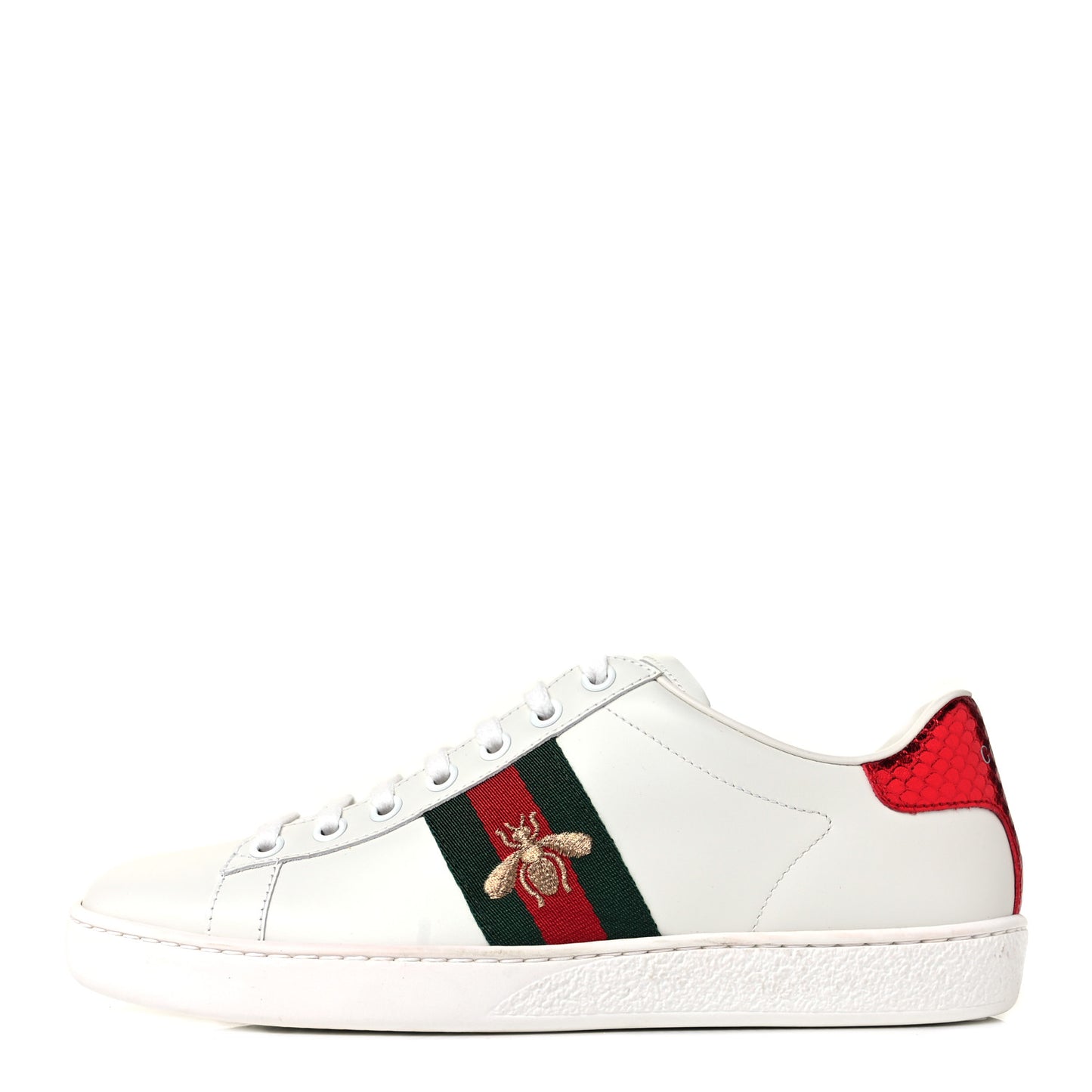 Calfskin Ayers Bee Embroidered Womens Ace Sneakers 37 White Green