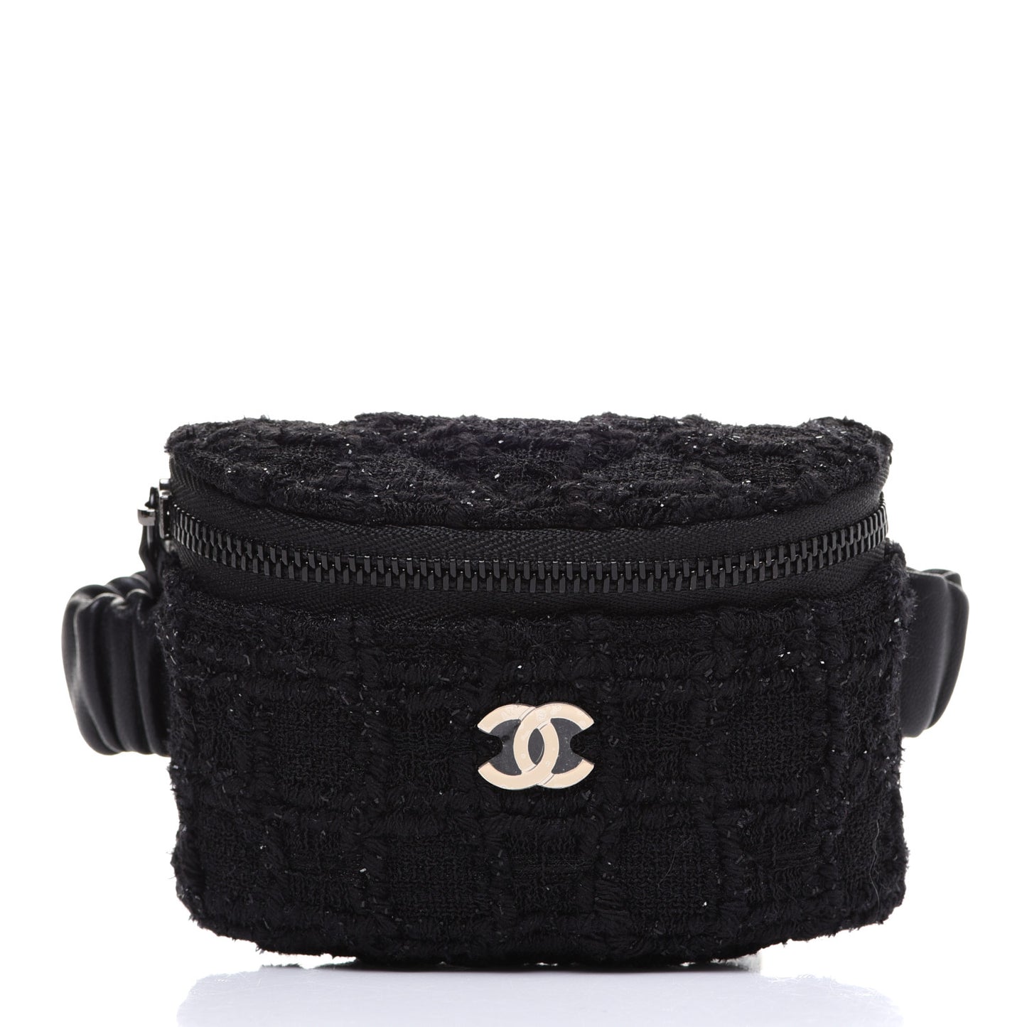 Tweed Lambskin Quilted Arm Coin Purse Black