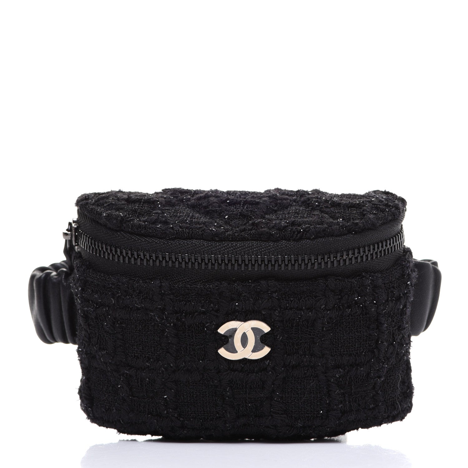 Chanel Tweed Lambskin Quilted Arm Coin Purse Black 1 of 8