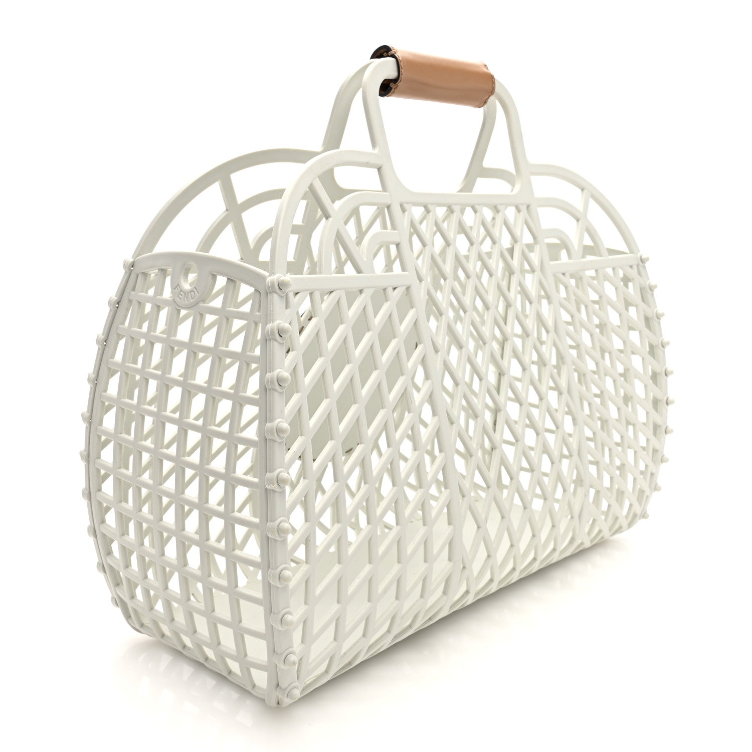 Fendi Recycled Plastic Vitello Liberty Matte Medium Fendi Basket White Ice Miele Scuro 3 of 10