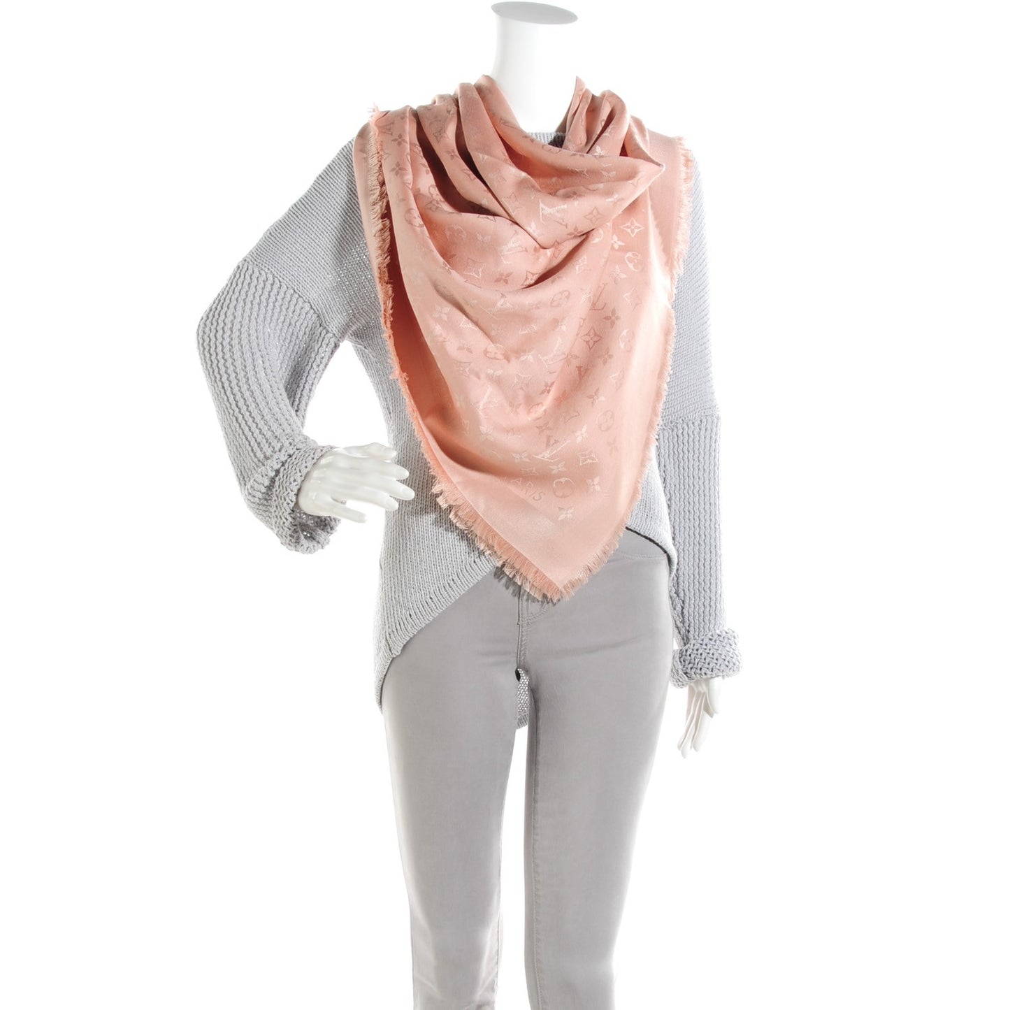 Silk Wool Monogram Shawl Rose