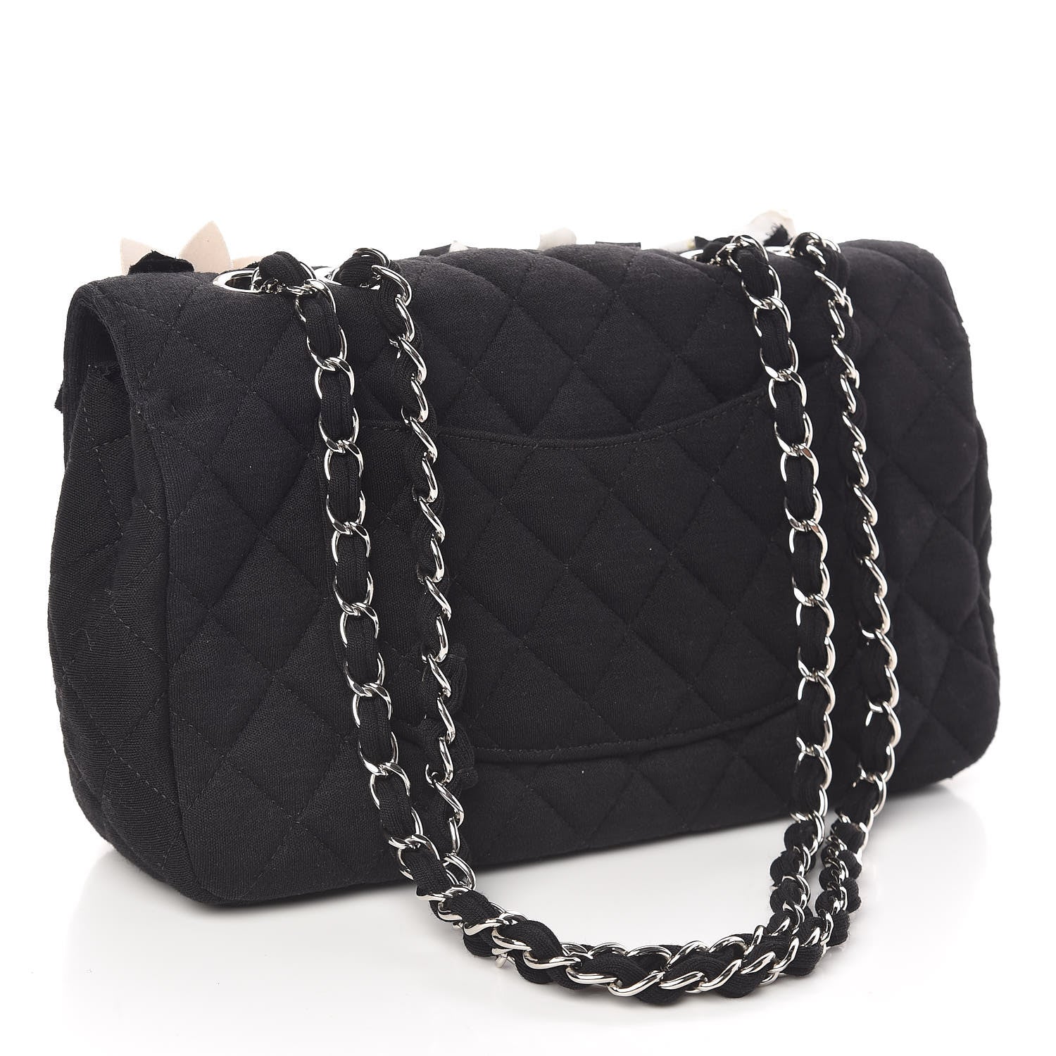 Chanel Jersey Quilted Embroidered Floral Medium Single Flap Black 3 of 10