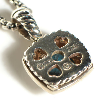 David Yurman Sterling Silver Diamond Blue Topaz 7mm Petite Albion Pendant Necklace 4 of 5