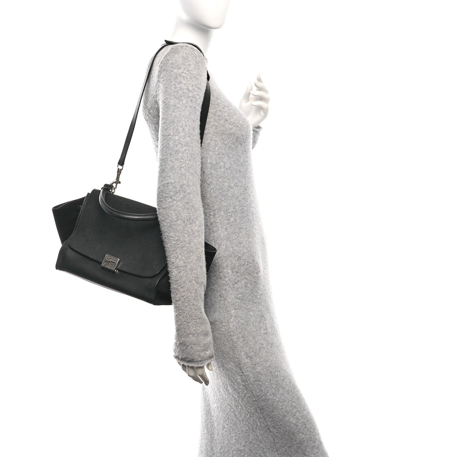Celine Drummed Calfskin Suede Small Trapeze Black 2 of 9