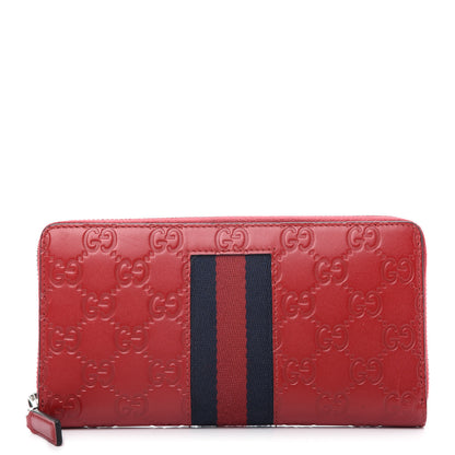 Gucci Guccissima Web Zip Around Wallet Red 1 of 7