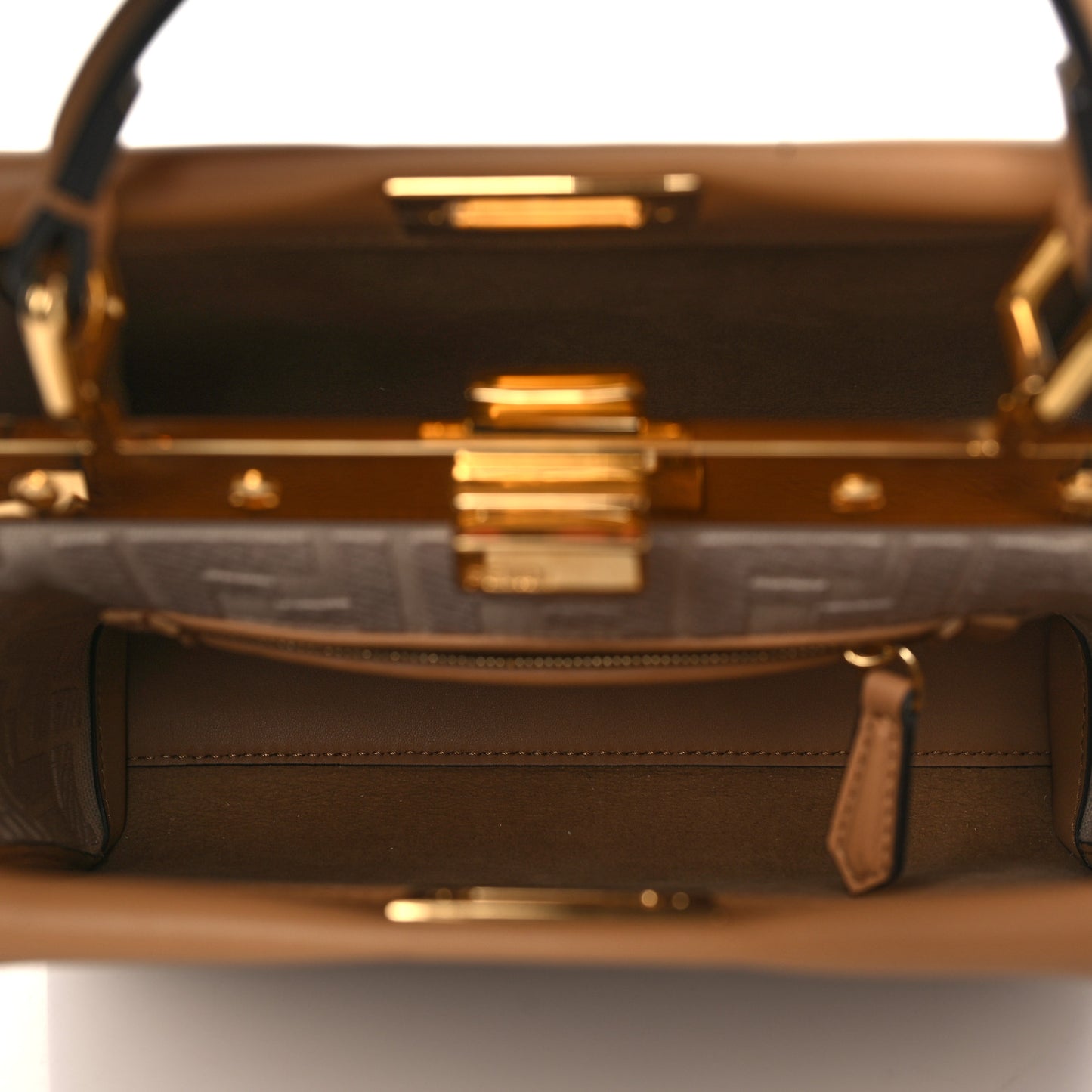 Vitello Seta Canvas FF Embroidered Mini Peekaboo Iconic Satchel Miele Scuro Poudre