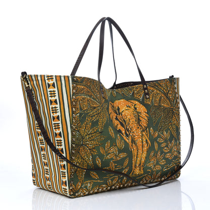 Valentino Garavani Calfskin Canvas Elephant Embossed Medium Rockstud Reversible Tote Brown 4 of 16