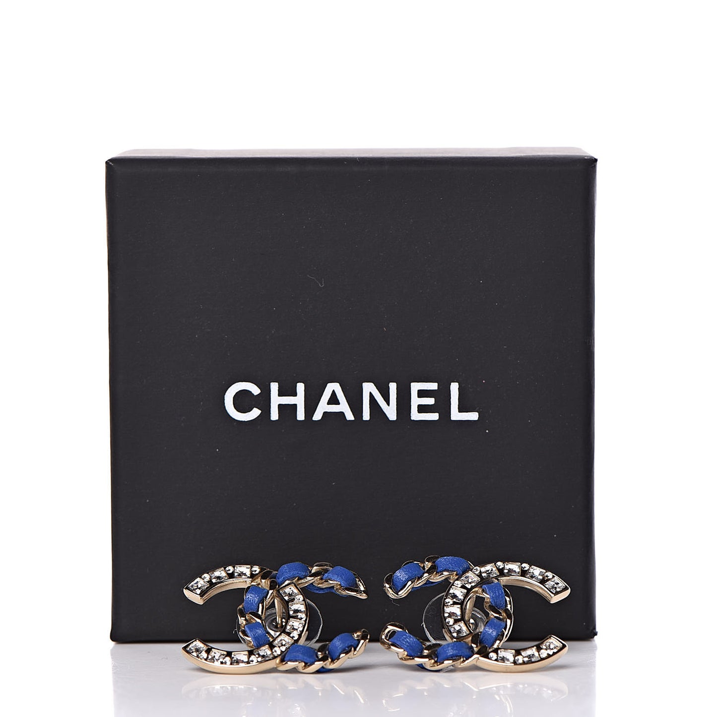 Crystal Baguette Lambskin Large CC Earrings Gold Blue
