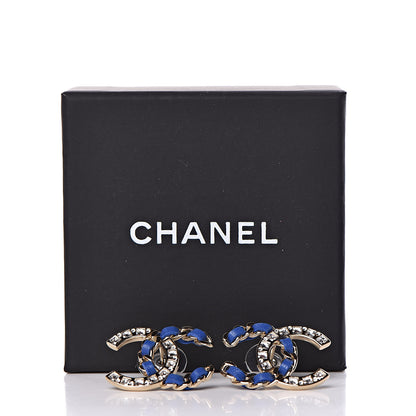 Chanel Crystal Baguette Lambskin Large CC Earrings Gold Blue 5 of 5