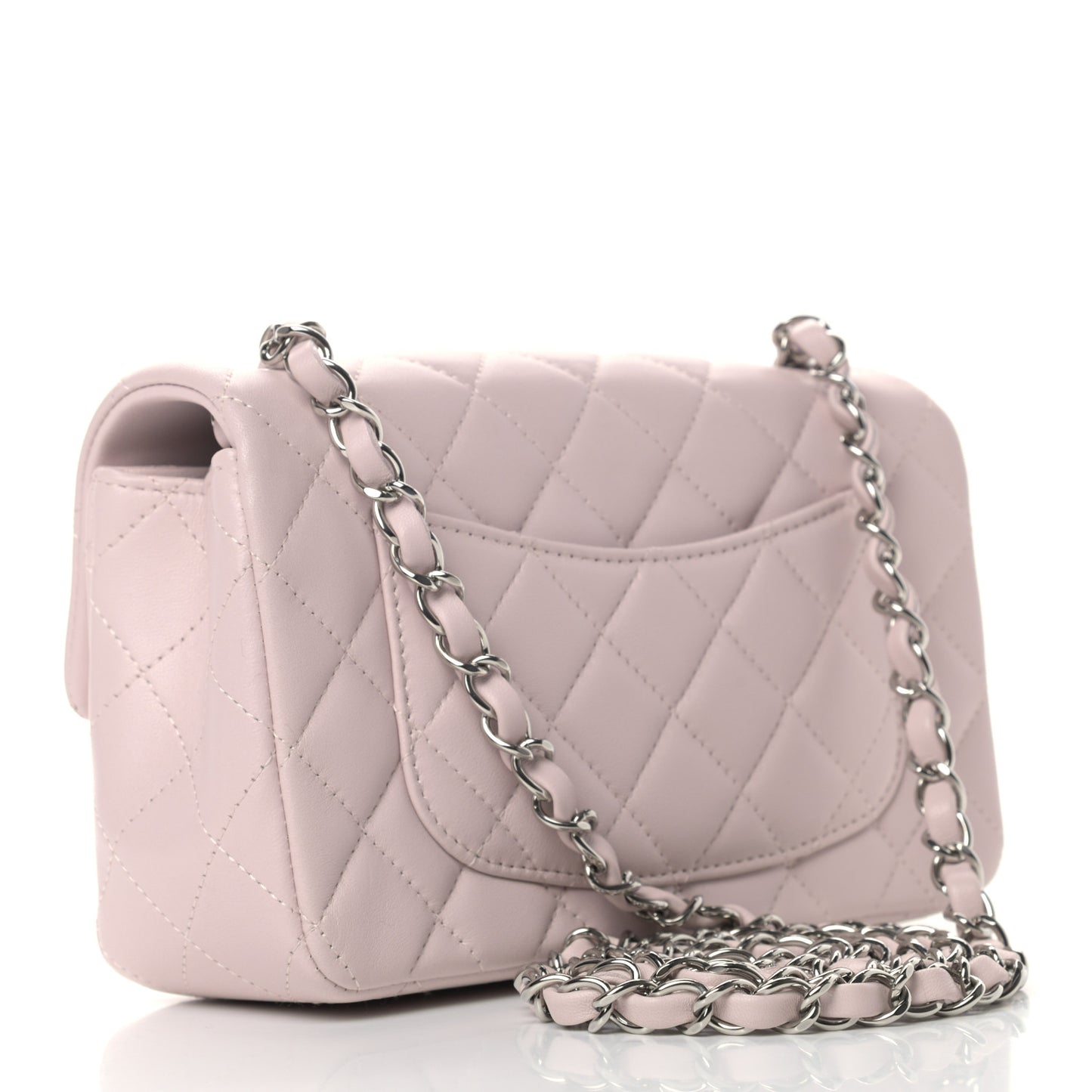 Lambskin Quilted Mini Rectangular Flap Light Purple