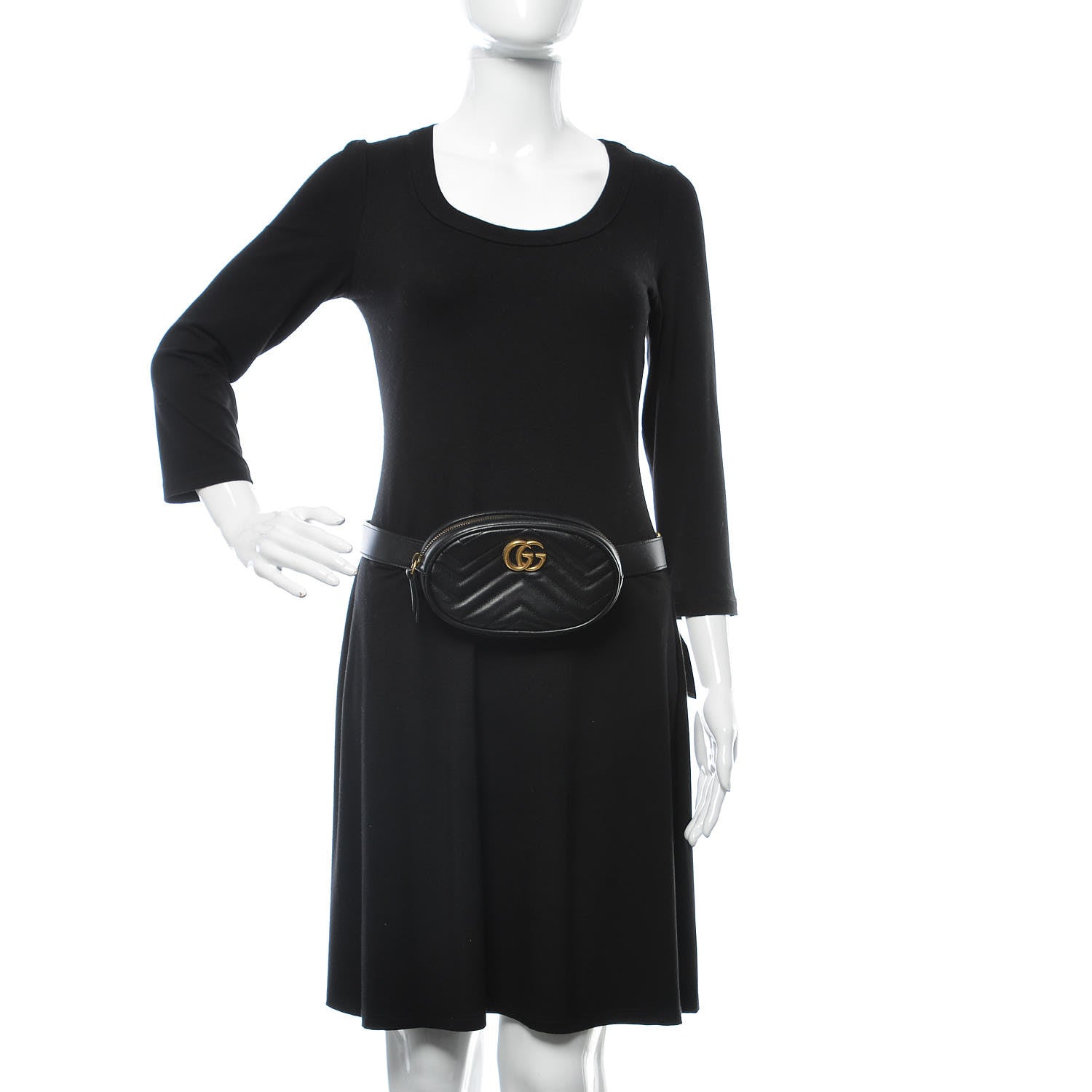 Gucci Calfskin Matelasse GG Marmont Belt Bag 95 38 Black 2 of 7