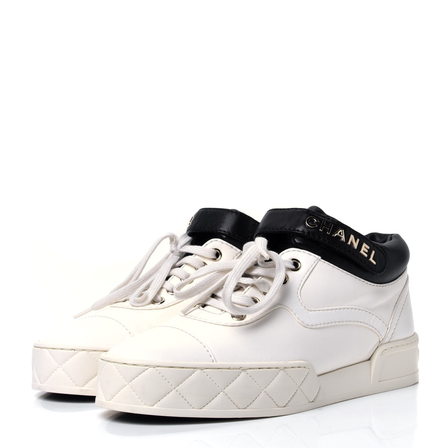 Chanel Lambskin Logo Strap Sneakers 38 Ivory Black 4 of 11