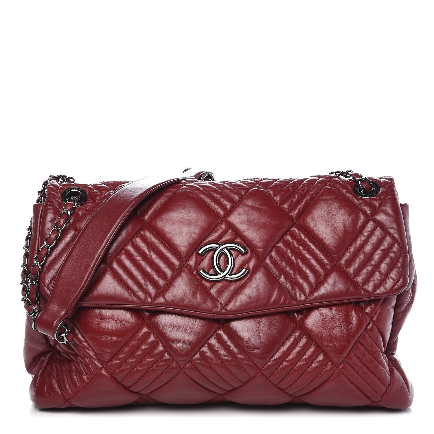Chanel Calfskin Diagonal Quilted Flap Red 1 of 10