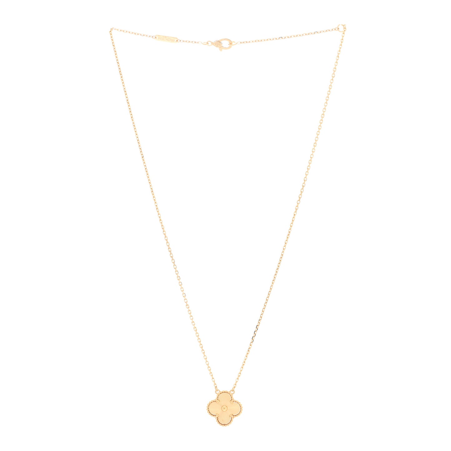 18K Yellow Gold Guilloche Vintage Alhambra Pendant Necklace