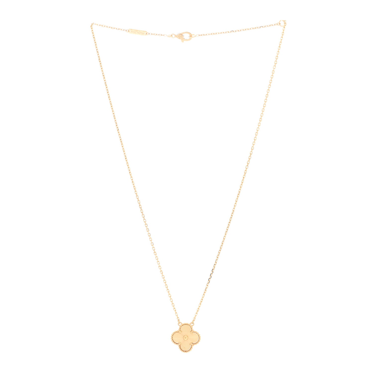 Van Cleef & Arpels 18K Yellow Gold Guilloche Vintage Alhambra Pendant Necklace 3 of 4