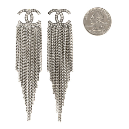 Chanel Baguette Crystal CC Chain Drop Earrings Silver 2 of 5