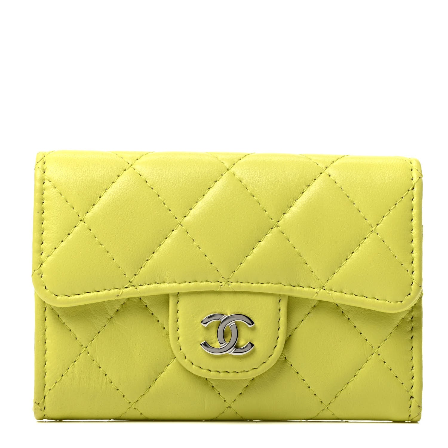 Chanel Lambskin Quilted Flap Card Holder Wallet Yellow 1 of 3