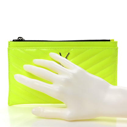 Saint Laurent Patent Grain De Poudre Matelasse Chevron Monogram Bill Pouch Neon Yellow 2 of 7