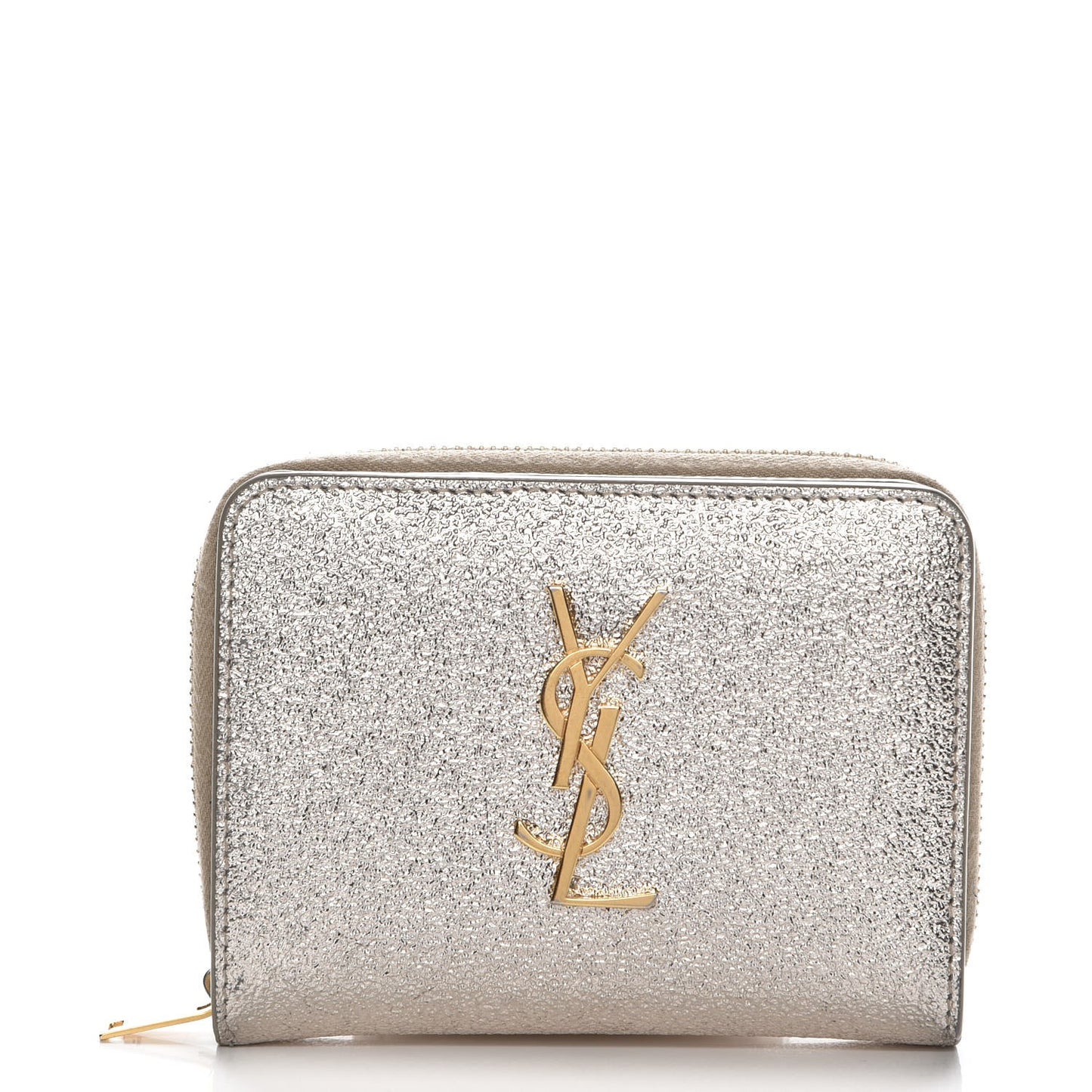 Metallic Calfskin Monogram Compact Zip Around Wallet Grey