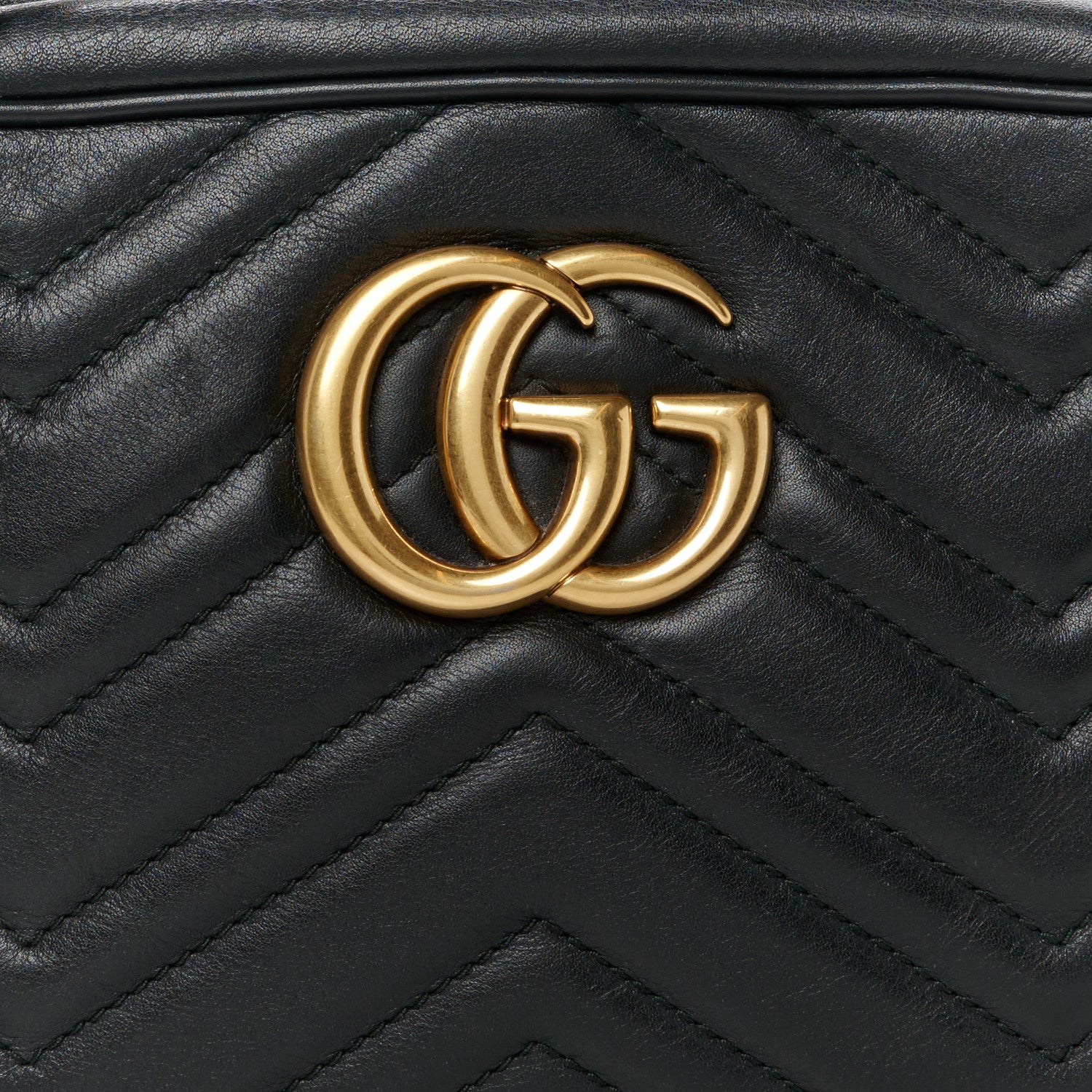 Gucci Calfskin Matelasse Small GG Marmont Chain Shoulder Bag Black 9 of 11