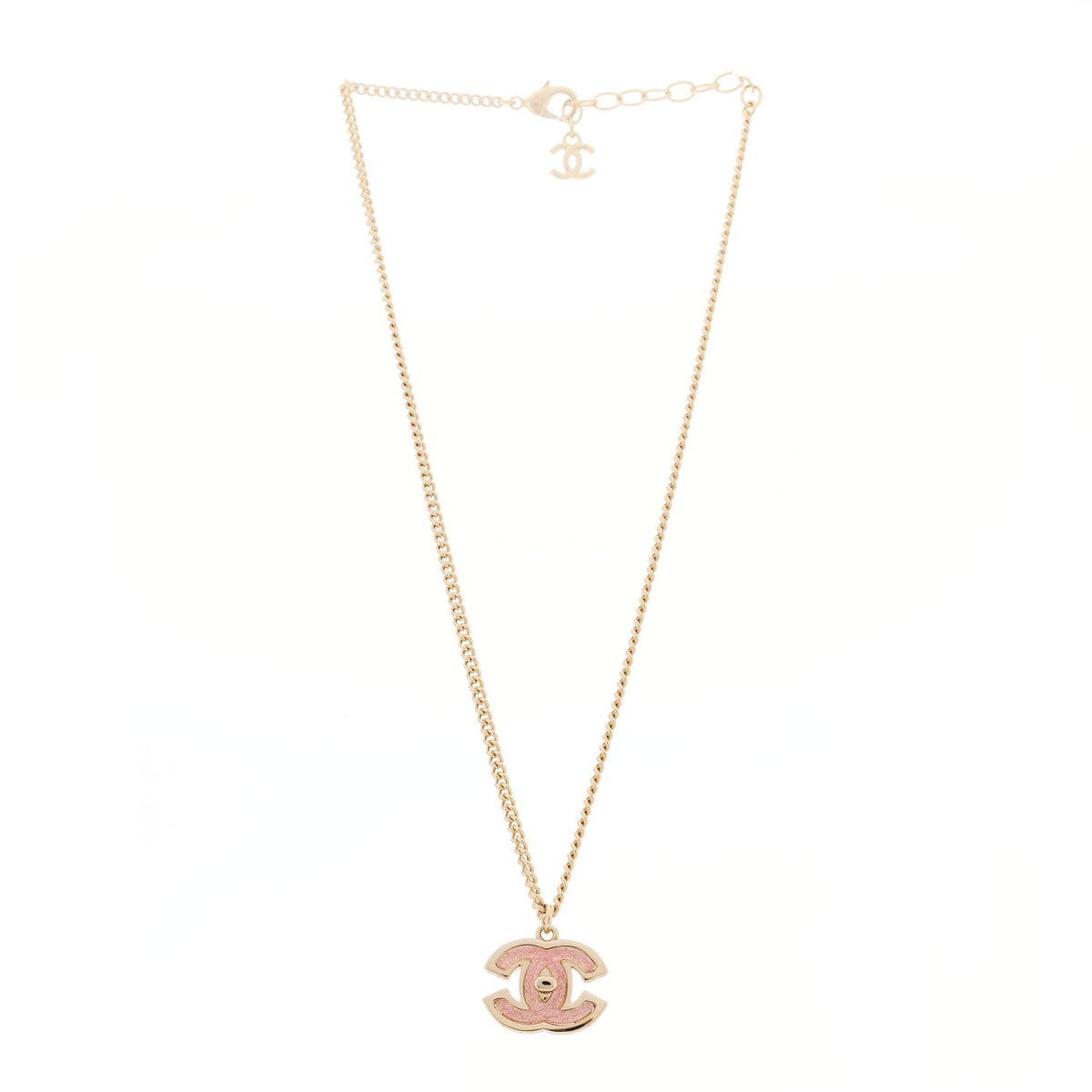 Chanel Metal Resin CC Turnlock Necklace Pink Gold 3 of 5