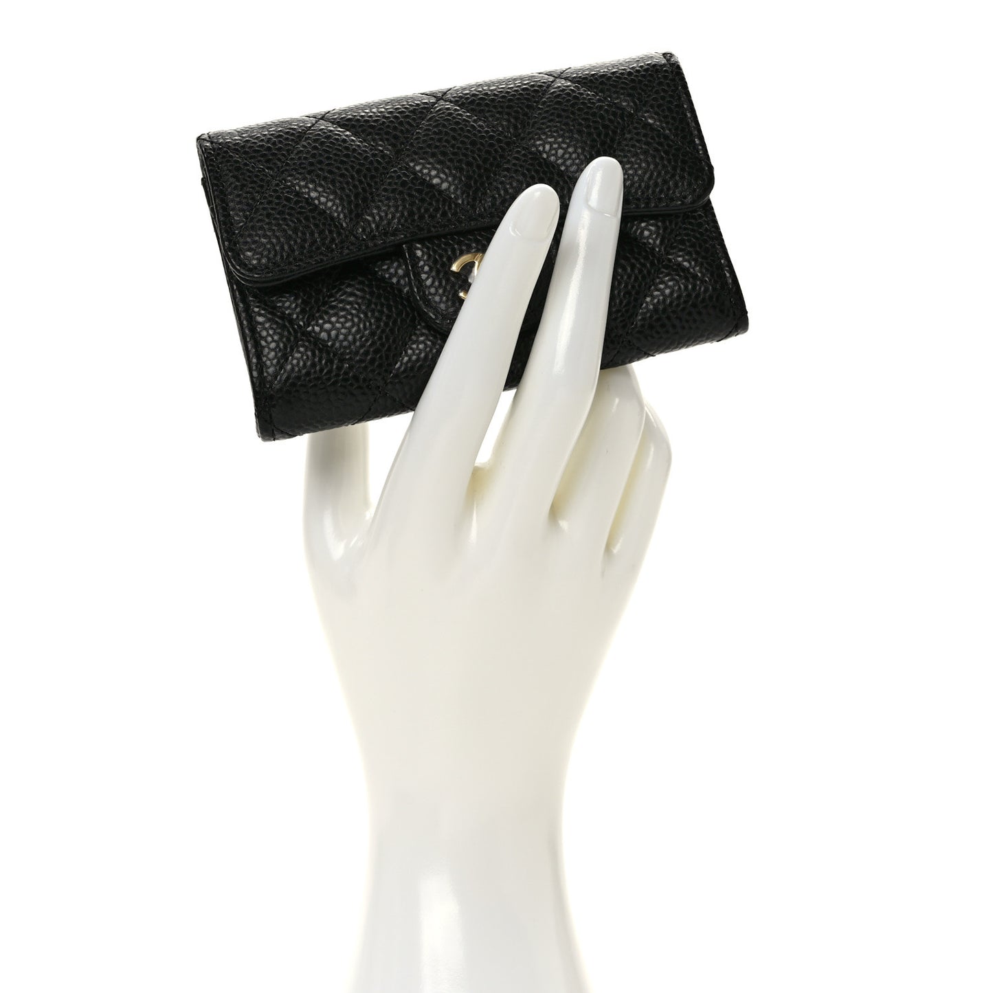 Caviar Quilted Flap Card Holder Wallet Black