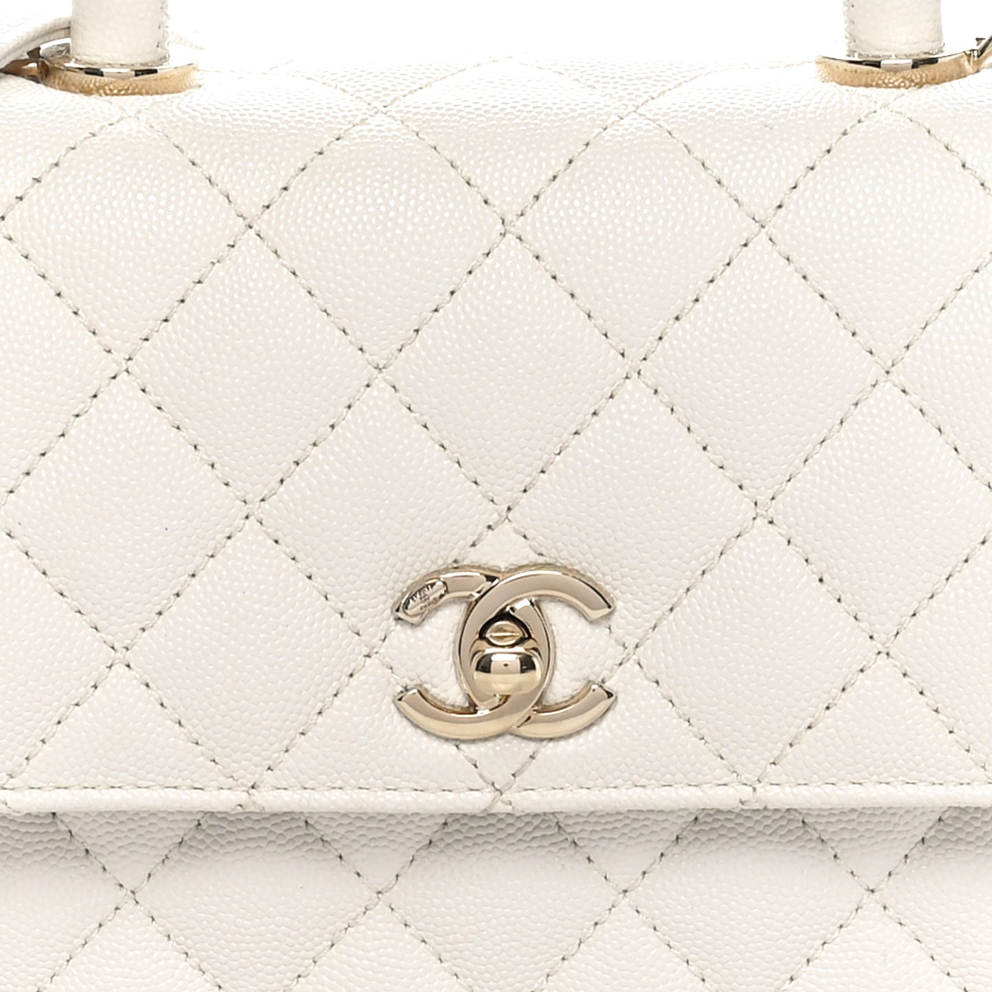 Caviar Quilted Mini Coco Handle Flap White