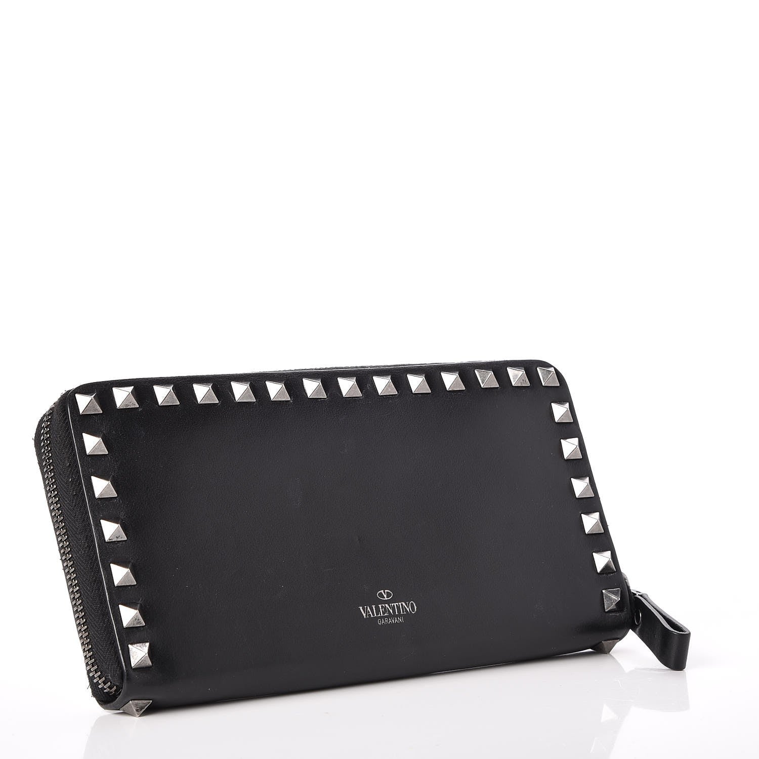 Valentino Garavani Calfskin Tonal Rockstud Zip Around Wallet Black 3 of 8