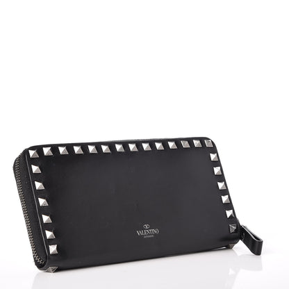 Valentino Garavani Calfskin Tonal Rockstud Zip Around Wallet Black 3 of 8