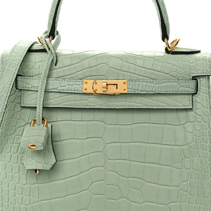 Hermes Matte Alligator Kelly Retourne 25 Vert D'eau 8 of 11