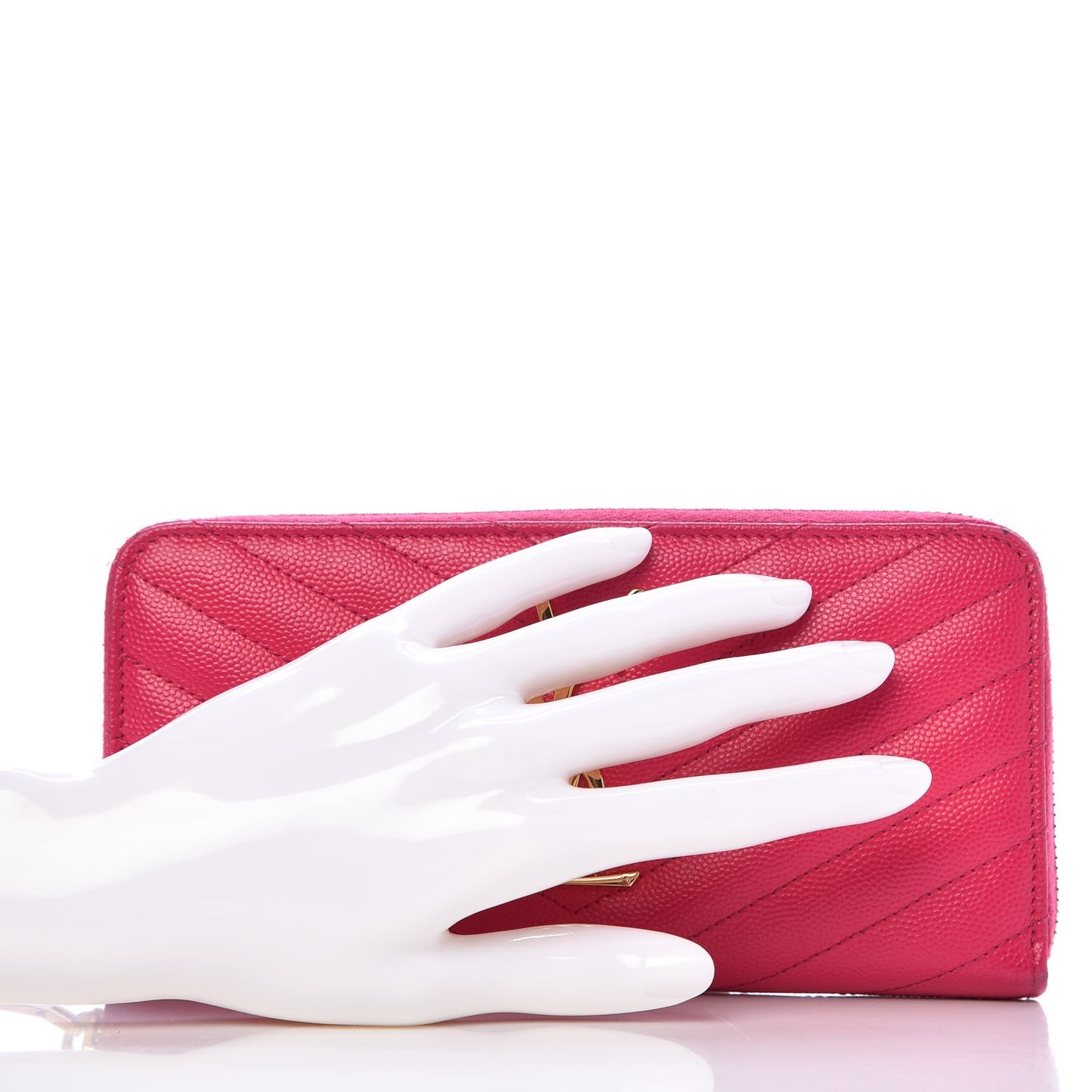 Grain De Poudre Matelasse Chevron Monogram Zip Around Wallet Fuchsia