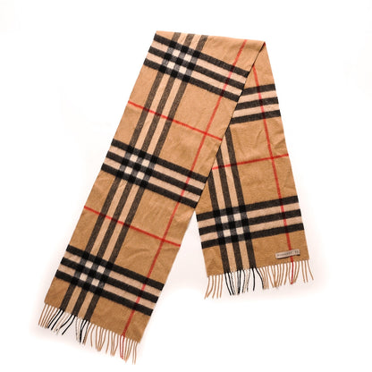 Burberry Cashmere Classic Check Fringe Scarf Camel 1 of 6
