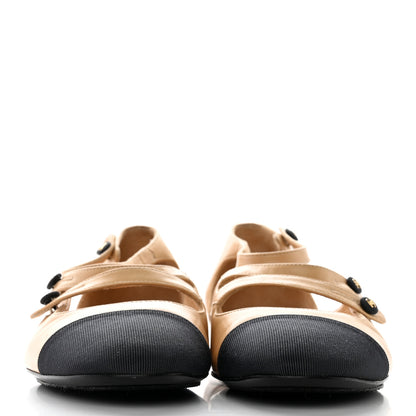 Chanel Goatskin Grosgrain Cap Toe Mary Jane Flats 36 Beige Black 2 of 12