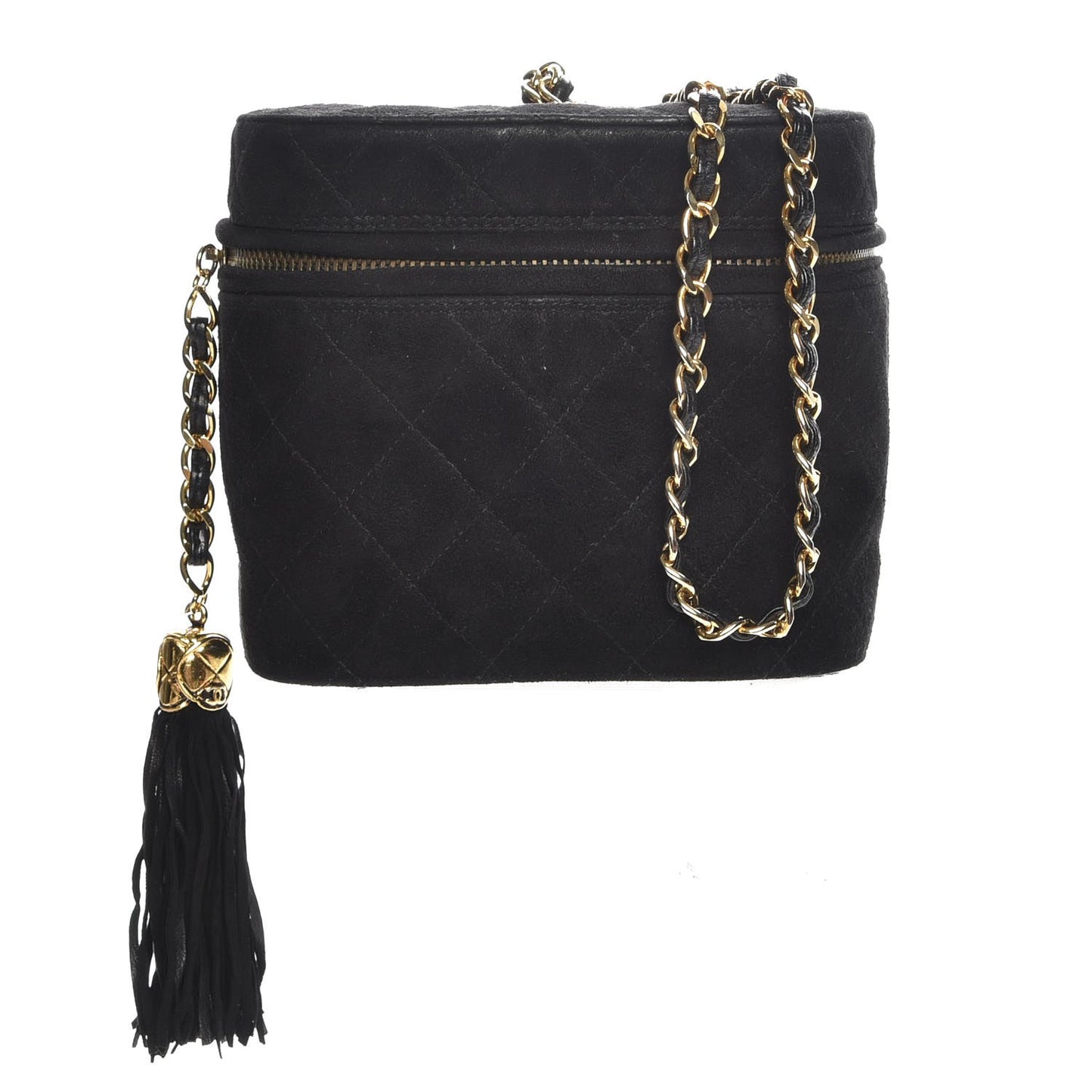 Suede Quilted CC Tassel Shoulder Bag Black