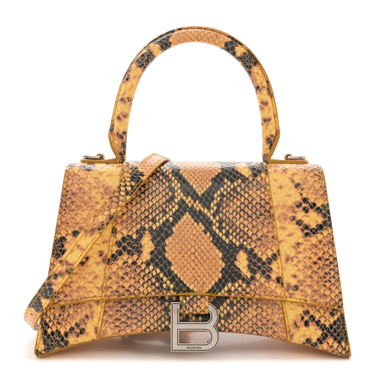 Balenciaga Shiny Calfskin Python Effect Small Hourglass Top Handle Bag Orange Black 1 of 10