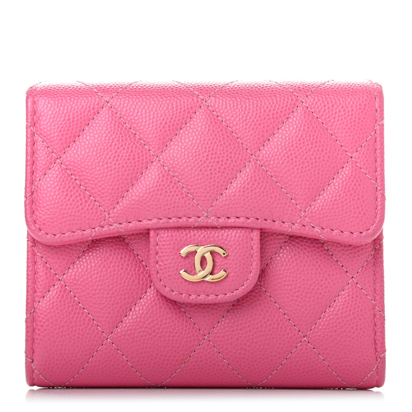 Caviar Quilted Compact Flap Wallet Pink