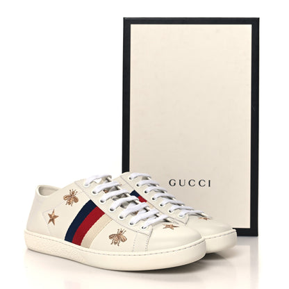 Gucci Calfskin Bee Star Embroidered Sylvie Web Ace Sneakers 35.5 White 10 of 10