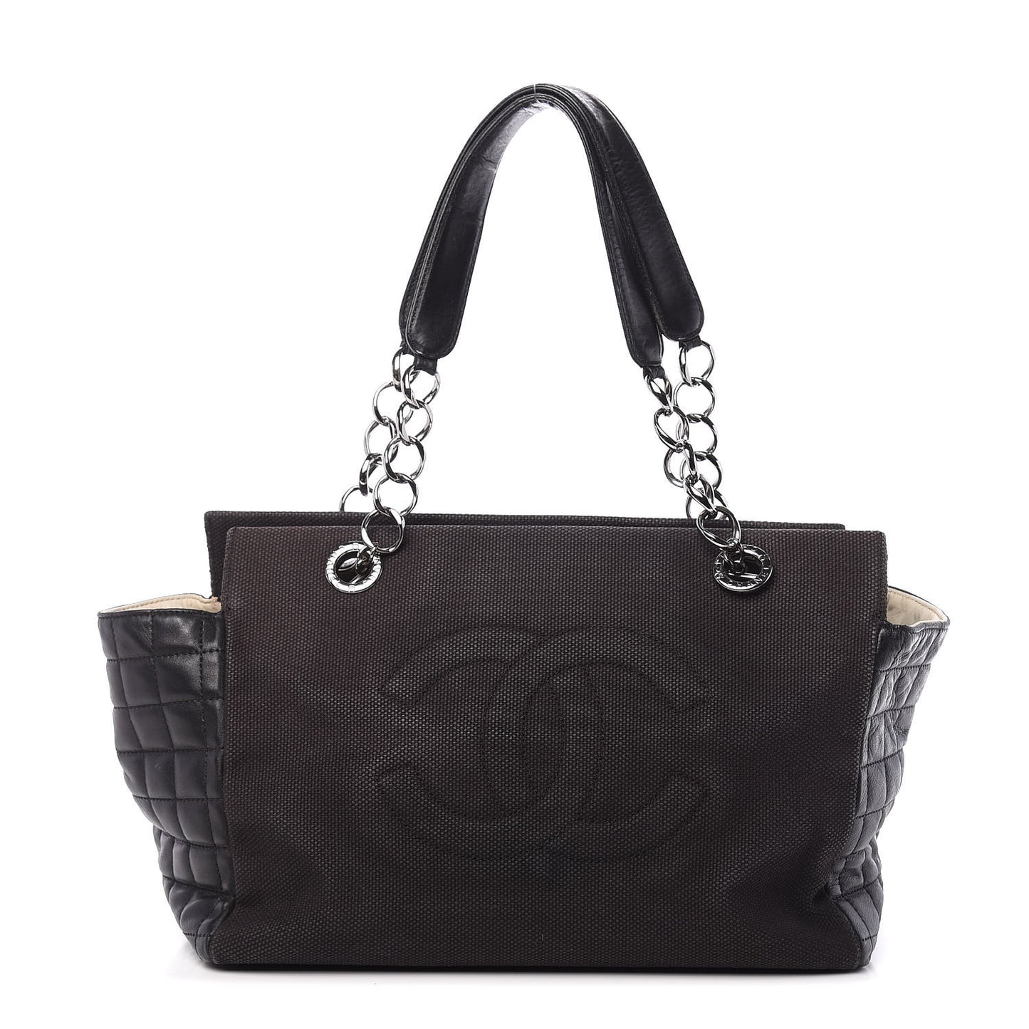 Lambskin Canvas Chocolate Bar CC Shopping Tote Black
