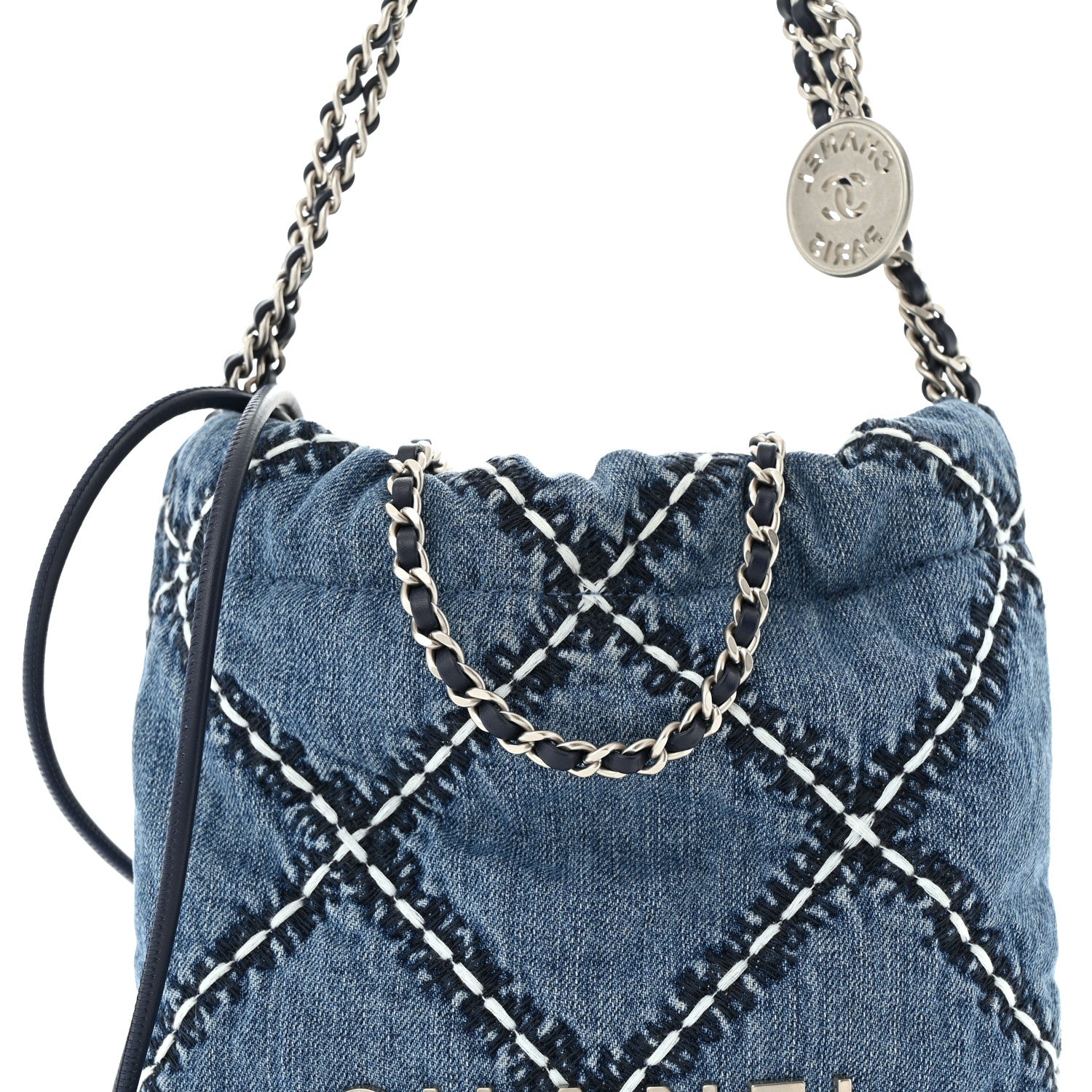 Chanel Denim Stitched Quilted Mini Chanel 22 Blue 9 of 12