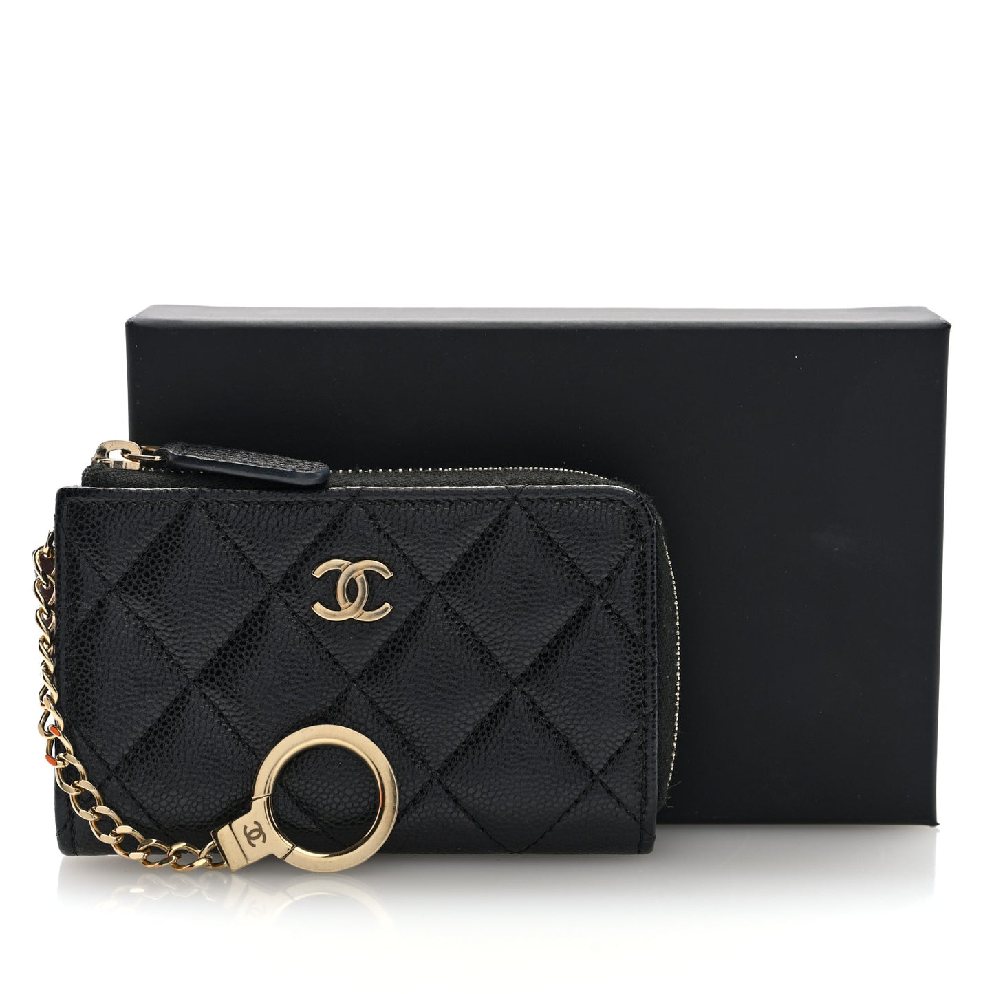 Caviar Quilted Zipped Key Holder Case Black
