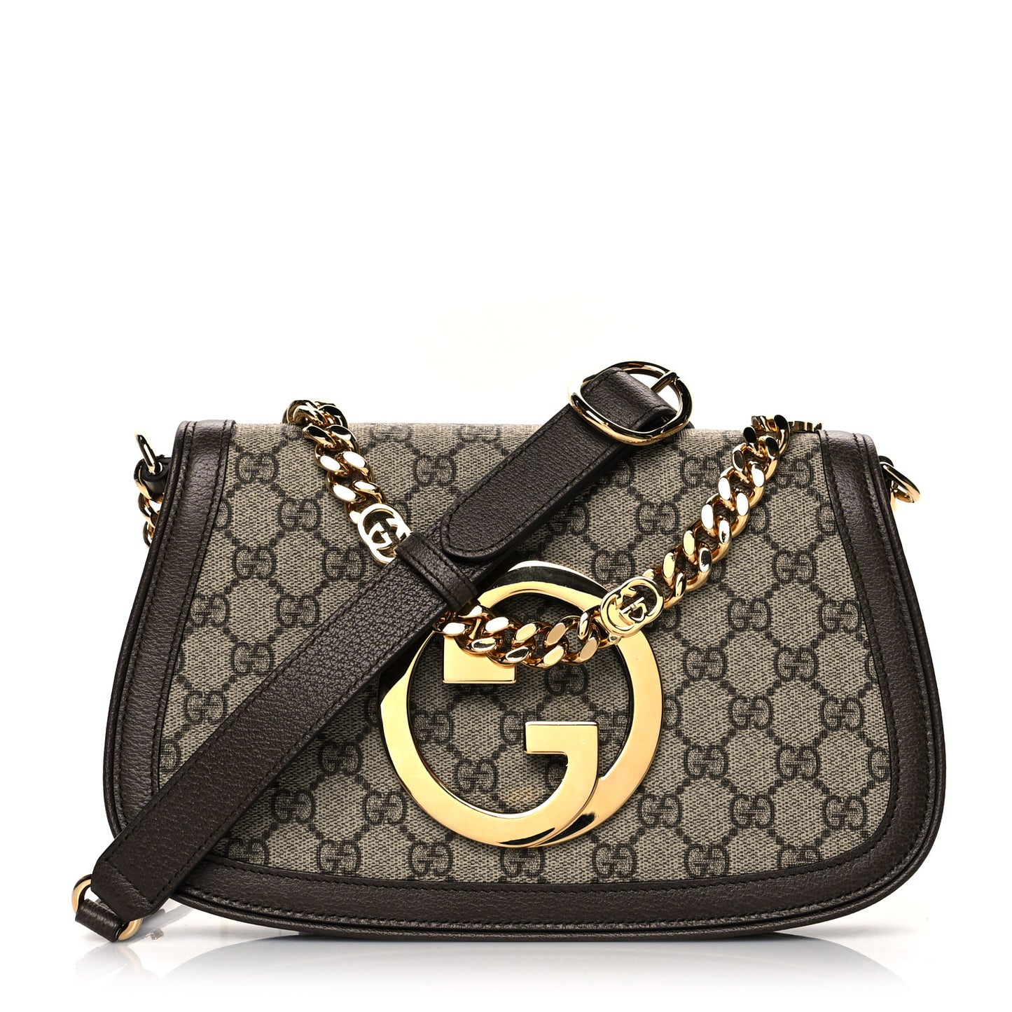 GG Supreme Monogram Textured Dollar Calfskin Blondie Chain Shoulder Flap Bag Beige Ebony New Acero