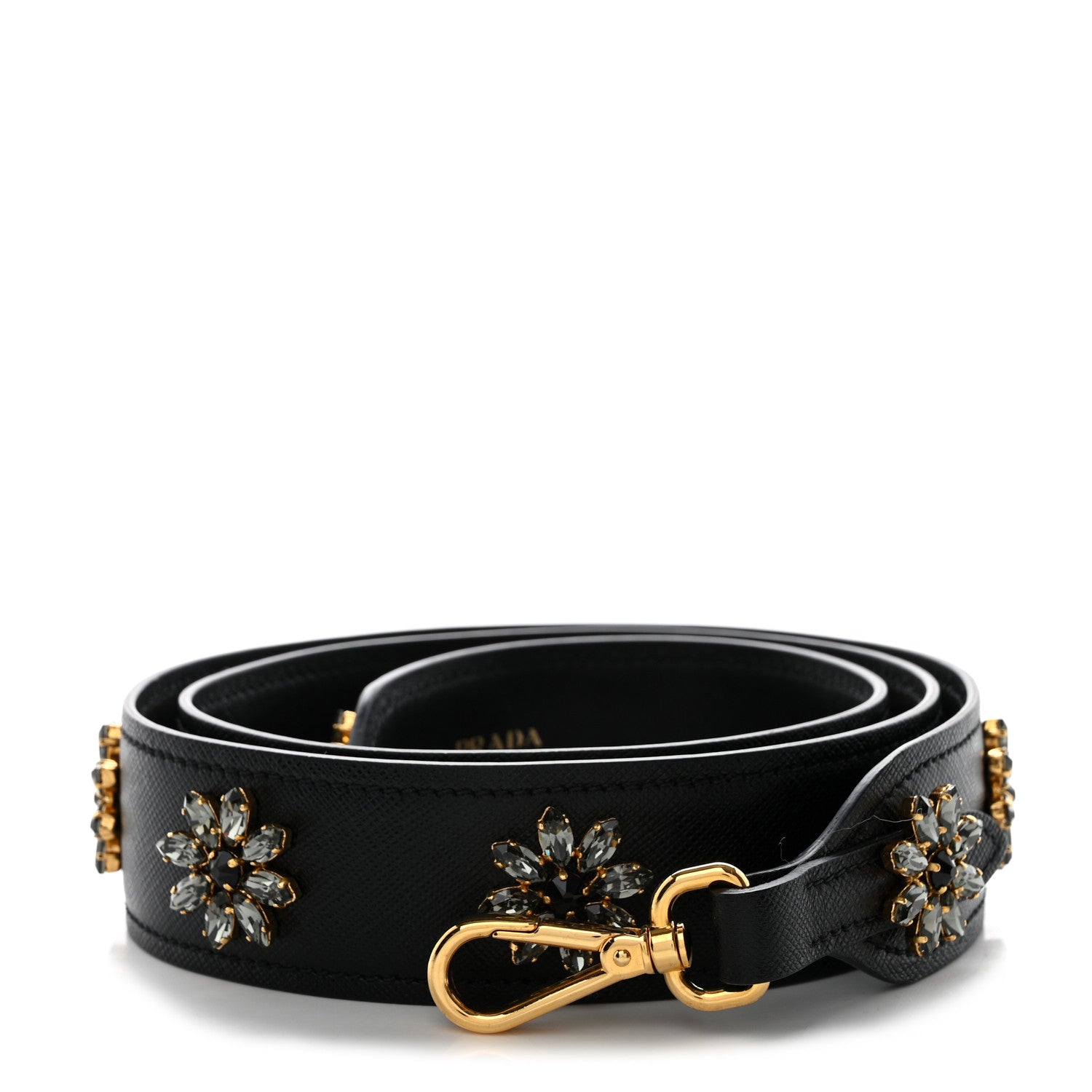 Prada Saffiano Crystal Flower Shoulder Strap Black 1 of 4