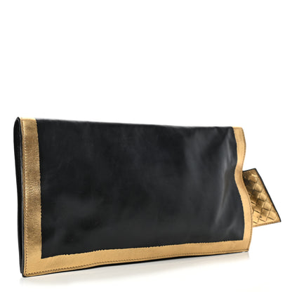 Bottega Veneta Calfskin Intrecciato Turnlock Clutch Black Gold 2 of 4